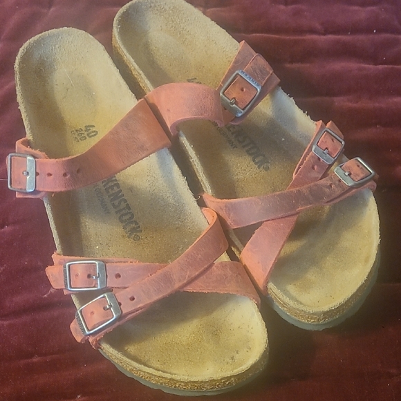 Birkenstock Franca Red Leather Sandals Sz 40 Narrow - Picture 1 of 5